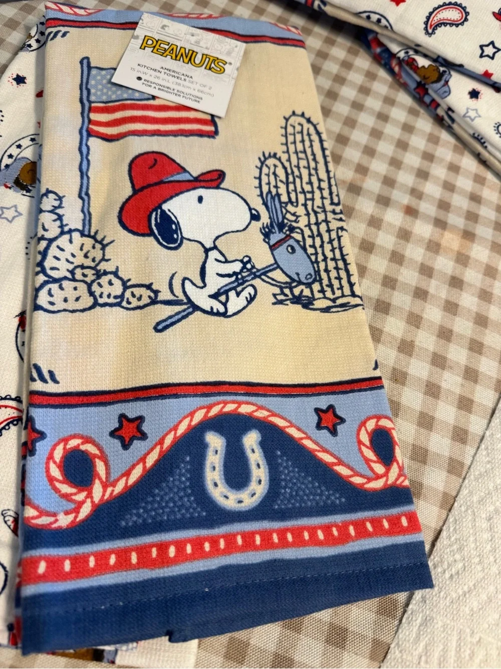 Peanuts Snoopy Western Kitchen Towels - Red, Blue, Cream